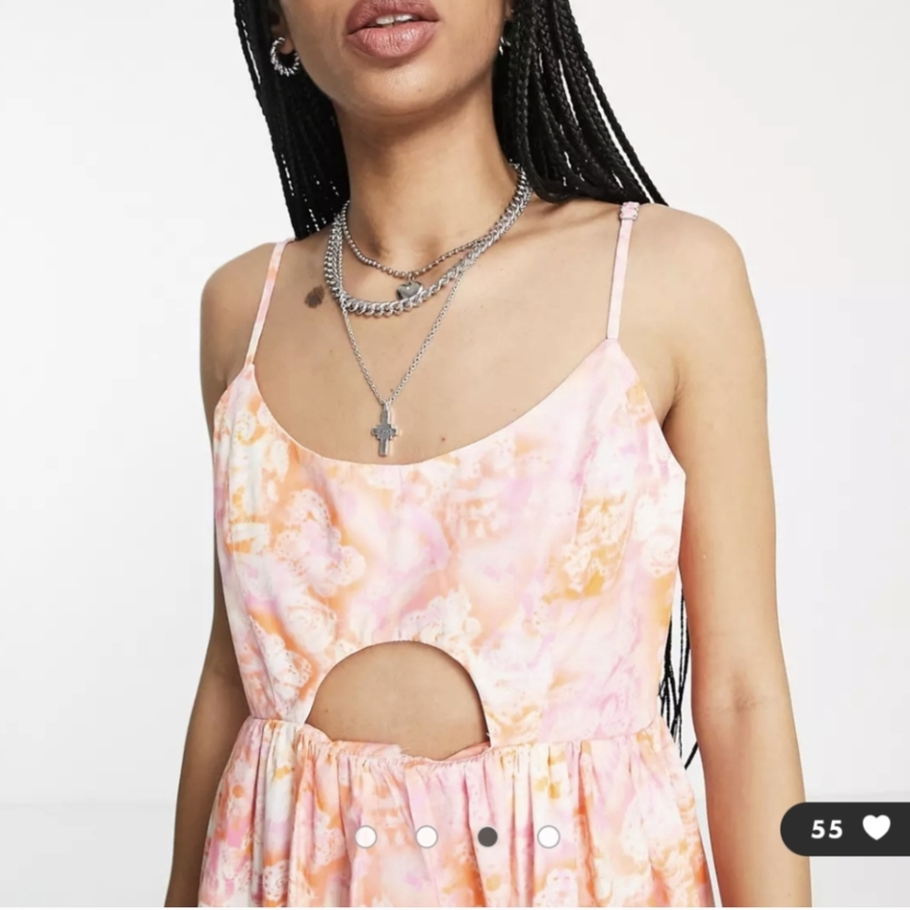Topshop Dress 14 Pink Orange Sleeveless Maxi Midi Cutout Poplin - Picture 2 of 12